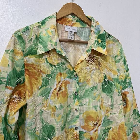 Alfred Dunner Floral Embroidered 3/4 Sleeve Button Down Top Size XL Artsy NWT - Picture 4 of 9